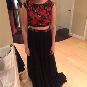 2 Piece Red Rose Prom Dress
